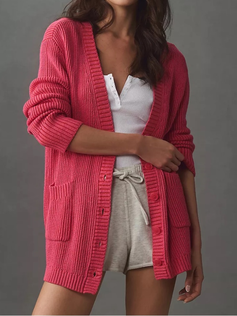 L*SPACE Seeing Double Cardigan Sweater, Coral Pink